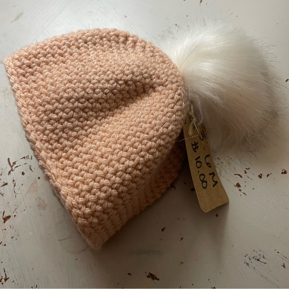 Dusty Pink Baby Hat with Pom Pom